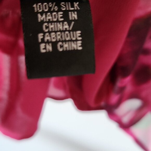 MARC JACOBS | 100% SILK dress Floral Sheer Sleeves Magenta Pink Blue Roses Sz 6 - Picture 6 of 6